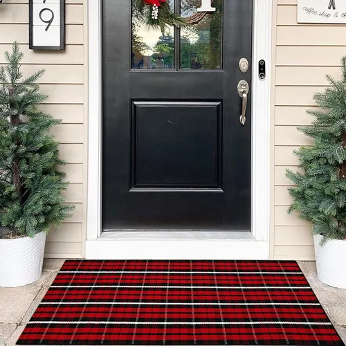 Miniatura 8 de Alfombra Navideña a Cuadros para Exteriores, 2'4" x 3'7" Alfombra de Área a Cuadros Rojos y Negros para Interiores/Exteriores, Alfombra de cuadros