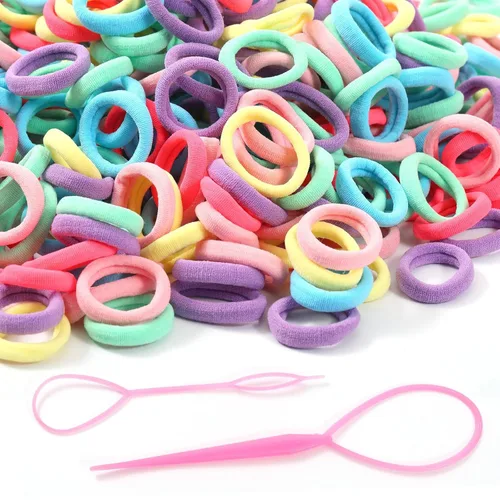 Miniatura 9 de 200 ligas elásticas para el cabello fino, pequeños soportes para cola de caballo sin arrugas para niños y bebés, accesorios para el cabello