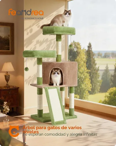 Miniatura 2 de Feandrea Árbol para gatos, torre para gatos de 45.3 pulgadas, condominio de felpa con poste rascador, rampa, perca, cueva espaciosa, para espacios