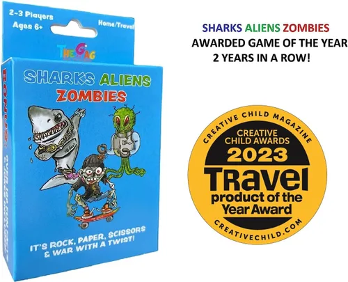 Miniatura 9 de Sharks Aliens Zombies: divertido juego de cartas para niños jugado como tijeras de papel de roca, guerra para la familia, juego de noche, regalo