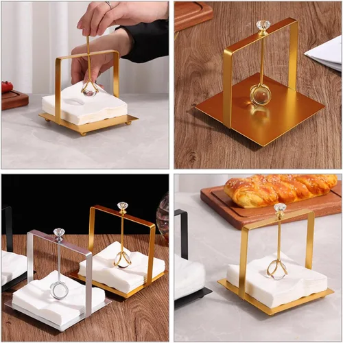 Miniatura 5 de Metal Napkin Stand Decorative Tissue Dispenser with Weight, Gold Square Desktop Napkin Holder for Restaurant, Bar, and Home Table Organizer