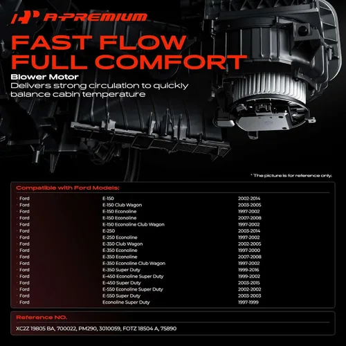 Miniatura 2 de A-Premium Motor de ventilador delantero de calefactor HVAC con jaula de ventilador compatible con vehículos Ford - E-150, E-250, E-150/E-250/E-350