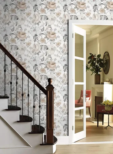 Miniatura 8 de Hopepak Papel Tapiz Floral Despegar y Pegar para Dormitorio Estilo Moderno Granja Papel de Pared con Flores Autoadhesivo Removible Papel de Contacto