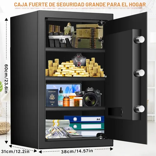 Miniatura 3 de [23.6 pulgadas de alto] Caja fuerte grande con luz LED, caja fuerte antirrobo para el hogar con teclado digital, llaves de repuesto y 3 estantes