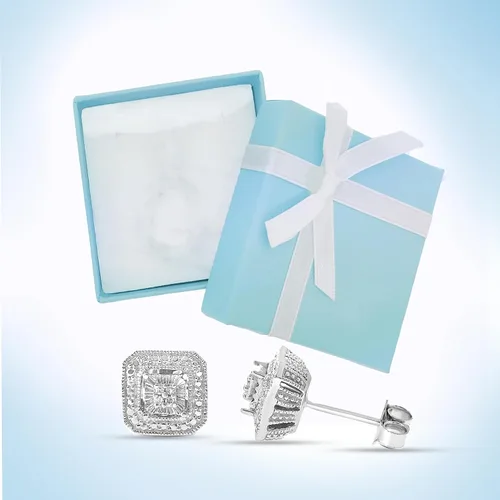 Miniatura 7 de Aretes de perno con solitario con apariencia de diamante blanco hechos de plata esterlina