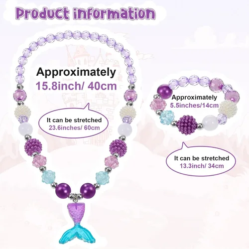 Miniatura 35 de Sumind 6 juegos de joyas para niñas pequeñas, collar de cuentas y pulsera para disfraz, joyas, regalos de princesa para fiestas (estilo mágico)