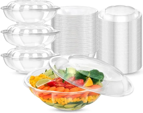 Miniatura 9 de Fit Meal Prep 50 unidades 18 onzas Tazones desechables de plástico transparente para ensalada con tapas herméticas - Para llevar para almuerzo