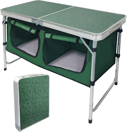 Miniatura 10 de CampLand - Mesa plegable de aluminio para exteriores, ligera, de altura ajustable con organizador de almacenamiento para barbacoa, fiesta, camping