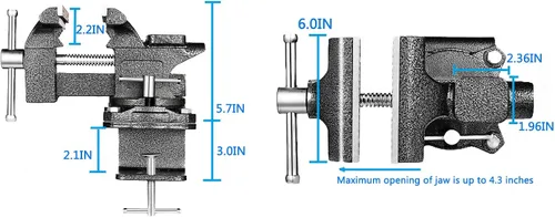 Miniatura 2 de MYTEC Tornillo de Banco 2 en 1 de Servicio Pesado para Mesa de Trabajo, 6.0" negro, Prensa de Mesa Multiusos Mejorada, Tornillo de Banco Universal