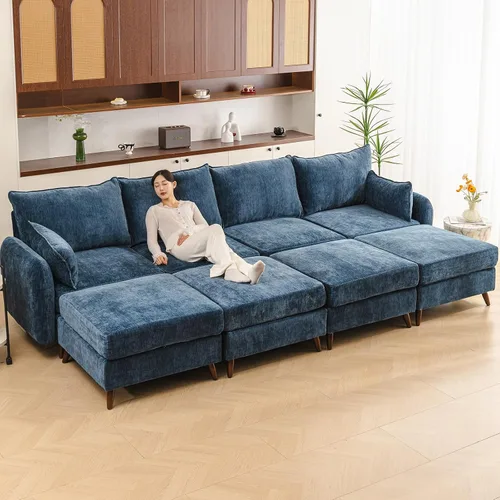 Miniatura 82 de Rexulqo Sofá modular modular de 104 pulgadas con almacenamiento para todos los asientos, sofá grande en forma de L, cómodos sofás de nube con Azul