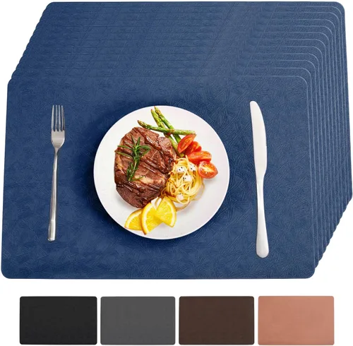 Miniatura 27 de Juego de 6 manteles individuales de vinilo, resistentes al calor, fáciles de limpiar, antideslizantes, para mesa de comedor, piel sintética, Negro