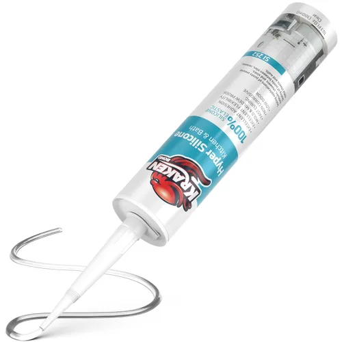 Kraken Bond Sellador de calafateo Hyper Clear (1 x 10.1 onzas líquidas) de curado rápido, 100% silicona neutra para cocina y baño, bañera, ducha y