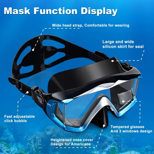 Miniatura 5 de Máscara de buceo Pano 3 para adultos, máscara de esnórquel de vidrio templado, máscara de natación antivaho sin fugas, gafas de natación con Juego