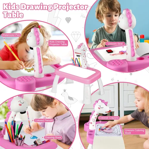 Miniatura 5 de Proyector de dibujo para niños, kits de dibujo para niños de 6 a 8 años con lápices musicales, crayones, álbum de recortes, libro de calcomanías