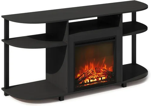 Miniatura 15 de Furinno Jensen - Soporte para TV con chimenea y centro de entretenimiento con almacenamiento abierto para TV de hasta 55 pulgadas, color gris roble