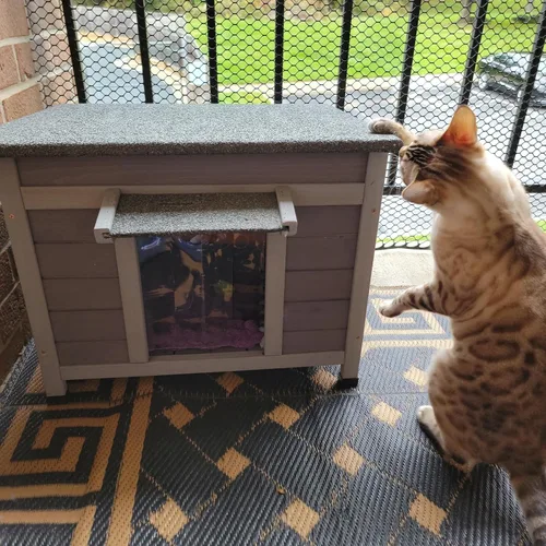 Cat House - Casa para gatos con cortina para gatos con aislamiento, techo resistente a la intemperie (cubierta individual)