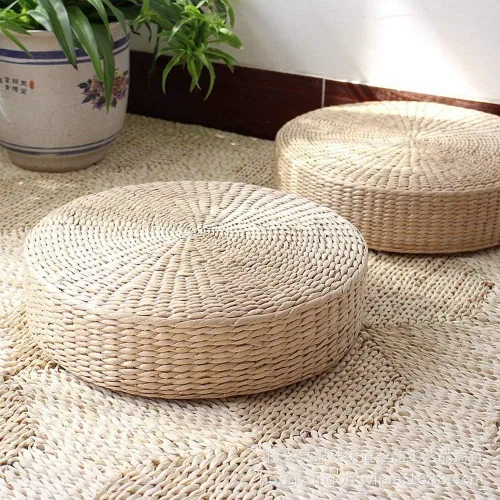 HUAWELL Paquete de 2 cojines de suelo de tatami para sentarse, tamaño más grande, acolchados, redondos, con pajilla, para asiento al aire libre