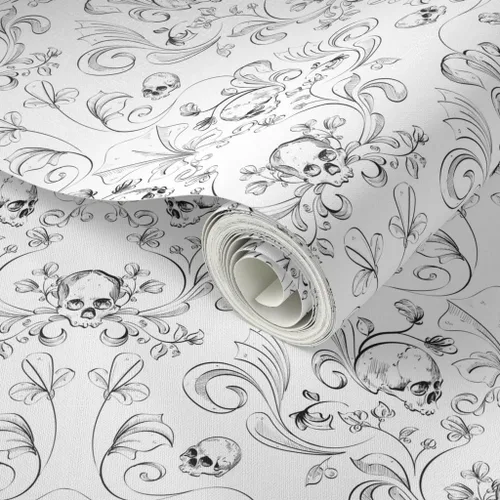 Miniatura 2 de Spoonflower Papel tapiz para despegar y pegar, diseño textil de damasco de calavera, tela artística de Halloween, papel tapiz extraíble personalizado