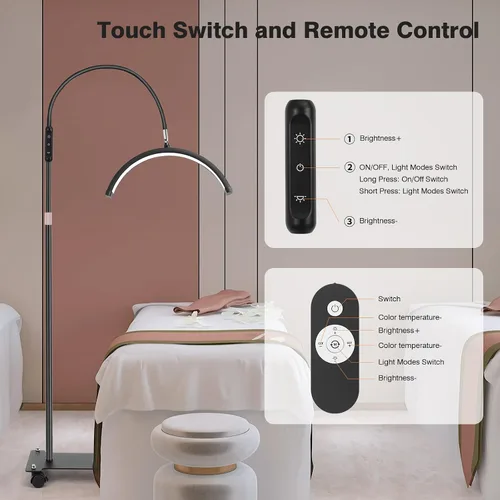 Miniatura 6 de Mznoo Luz de media luna con ruedas, lámpara de pestañas LED de 2500LM para extensiones de pestañas, luz de luna flexible para tecnología de Negro