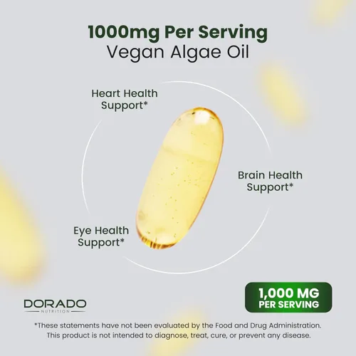 Miniatura 4 de Aceite de algas vegano Omega 3 (60 cápsulas blandas) DHA EPA a base de plantas, de origen sostenible, sin carragenina, sin OMG, salud del corazón