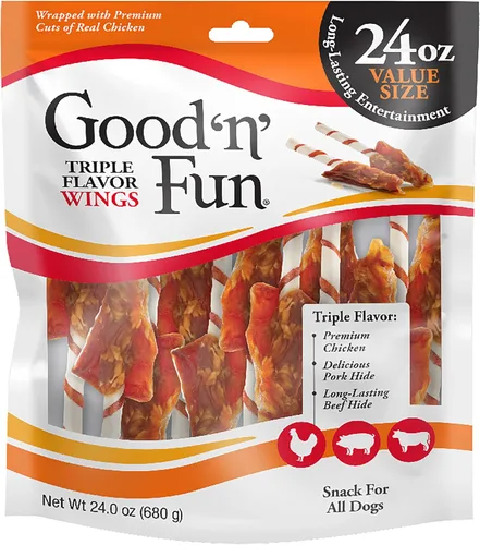 Miniatura 11 de Good 'n' Fun Alas Masticables de Triple Sabor para Todos los Perros, 8 Onzas, Consiente a tu Perro con Masticables de Larga Duración Hechos