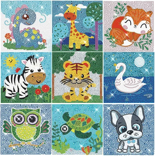 HUBENDMC Paquete de 9 kits de pintura de diamantes para niños, arte de diamantes pequeños y fáciles para principiantes, arte y manualidades con 9
