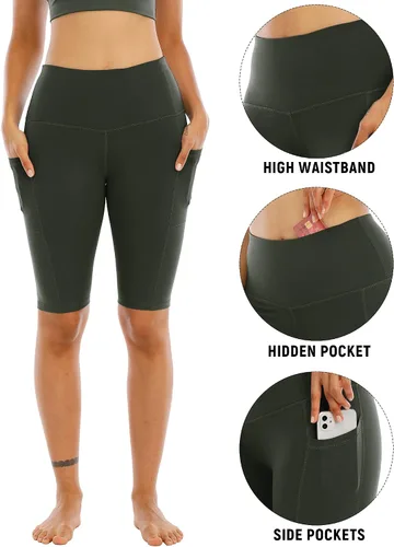 Miniatura 3 de WHOUARE Paquete de 4 pantalones cortos de yoga con bolsillos para mujer, cintura alta, atléticos, correr, entrenamiento, gimnasio, control de abdomen