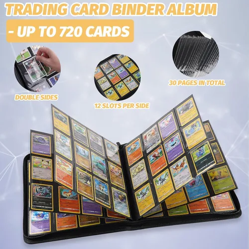 Miniatura 5 de Carpeta de Tarjetas Comerciales, Carpeta de Colección de Tarjetas con 720 Bolsillos de Carga Lateral, Carpeta de Álbum de 12 Bolsillos para Tarjetas