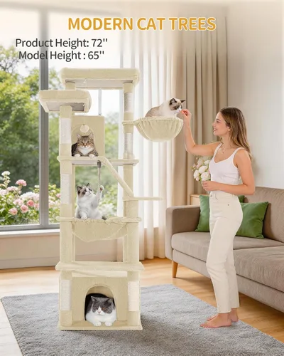 Miniatura 3 de Hzuaneri Árbol grande para gatos, torre para gatos de interior de 72 pulgadas de alto para 6 gatos grandes, actividad de escalada de esquina