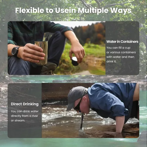 Miniatura 4 de Pajita de Filtro de Agua Portátil para Supervivencia, Equipo Esencial para Acampar y Senderismo, Pajita de Purificación de Agua para Viajes