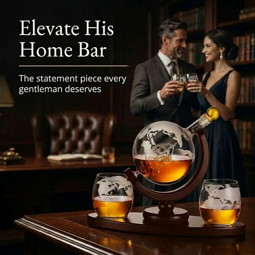 Miniatura 2 de Regalos para hombres, juego de decantador de whisky con diseño de globo terráqueo con 2 vasos grabados para whisky, escocés, bourbon, vodka, regalos
