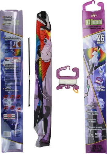 Miniatura 4 de X Kites DLX - Cometa de diamantes de lujo con FancyTails - tortuga, mariposa, unicornio, dragón y flamenco