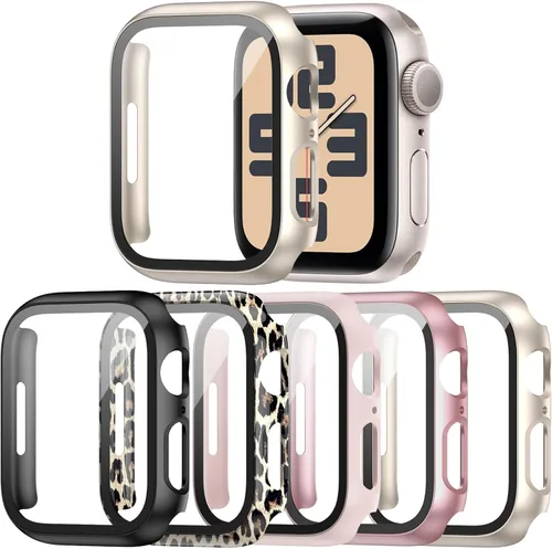 Miniatura 10 de Paquete de 14 fundas para Apple Watch Series 3 2 1 de 38 mm con protector de pantalla de vidrio templado, funda protectora totalmente rígida