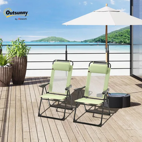 Miniatura 2 de Outsunny Juego de 2 sillas plegables de comedor para patio, sillas de terraza al aire libre con respaldo ajustable con respaldo ajustable, silla