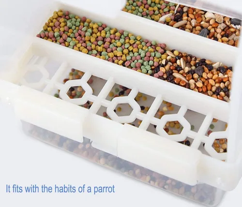 Miniatura 5 de PINVNBY Comedero para pájaros sin ensuciar, 2 unidades, alimentador automático para pájaros para jaulas, contenedor de alimentos para semillas