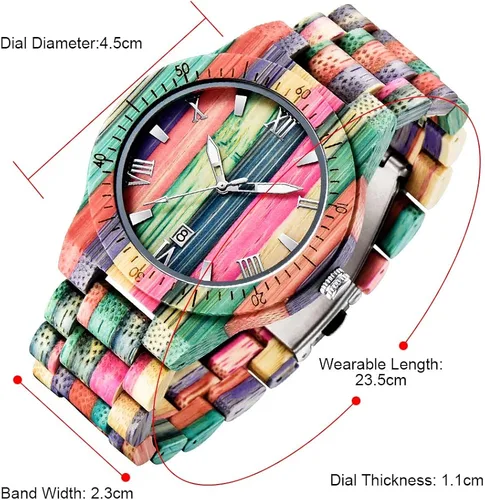 Miniatura 3 de Relojes de madera para hombre hechos a mano coloridos de madera de bambú analógico de cuarzo para hombre reloj de madera