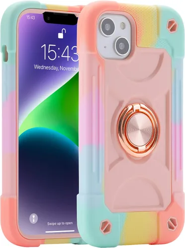 Miniatura 116 de MARKILL Funda compatible con iPhone 15 de 6.1 pulgadas con soporte integrado, [grado militar resistente de cuerpo completo] protección contra Rosa
