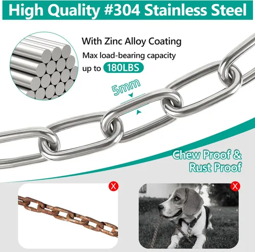 Miniatura 3 de Tresbro Cadenas de perro resistentes para exteriores, cable de amarre de 6 pies de acero inoxidable con gancho giratorio para perros grandes, cadena