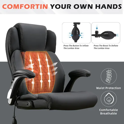 Miniatura 10 de Silla de oficina grande y alta de 700 libras, silla de escritorio ejecutiva resistente con soporte lumbar inflable, asiento acolchado extra ancho