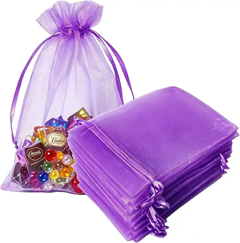 Miniatura 43 de 100 bolsas de organza con cordón de regalo para joyas, galletas, malla de tela transparente de 5 x 7 pulgadas, bolsa reciclable duradera para baby