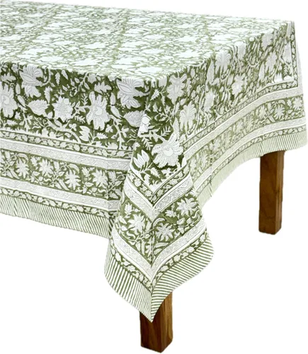 Miniatura 10 de ATOSII Mantel Redondo Bohemio Jade de Algodón 100%, Mantel de Lino con Estampado Floral de Bloques para Comedor, Fiestas, Bodas, Exteriores I