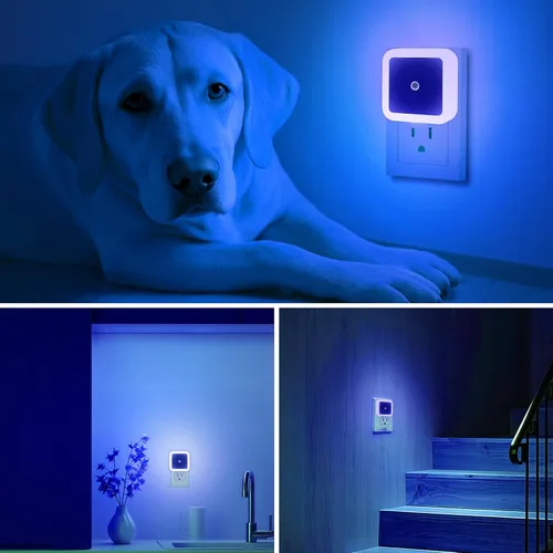 Miniatura 6 de Paquete de 6 luces nocturnas LED azules enchufables, sensor de atardecer a amanecer encendido y apagado automático, eficientes energéticamente