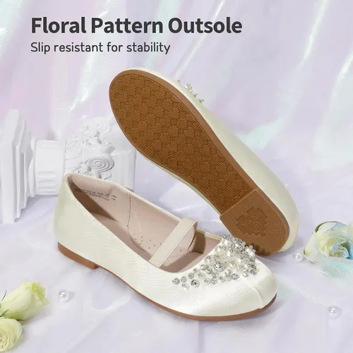 Miniatura 5 de DREAM PAIRS Zapatos de ballet planos con flores para niñas, Mary Jane, zapatos planos de bailarina para vestido de diariobodafiesta