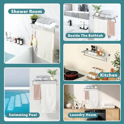 Miniatura 9 de Alise Toalleros para Baño Montados en la Pared, Toallero de Baño de 24 Pulgadas con Barra de Toalla, Toalleros Dobles para Baño, Portatollas de Baño