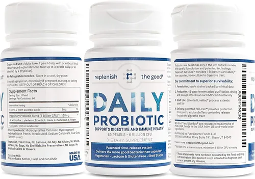 Miniatura 9 de Replenish the Good Probiótico diario para adultos Suplemento vegano con 6 mil millones de UFC Apoya la salud digestiva Ofrece 15 veces más