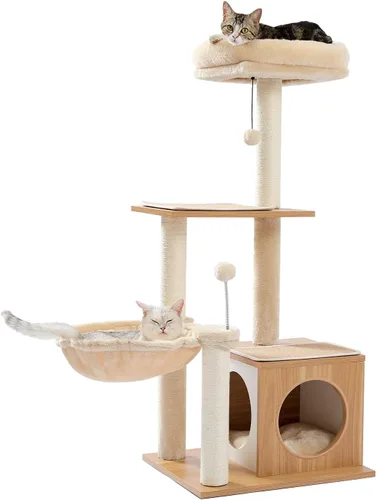 Miniatura 8 de PEQULTI - Torre para gatos moderna, árbol de gato de varios niveles para gatos de interior, casa de juego para gatos con gran condo, hamaca