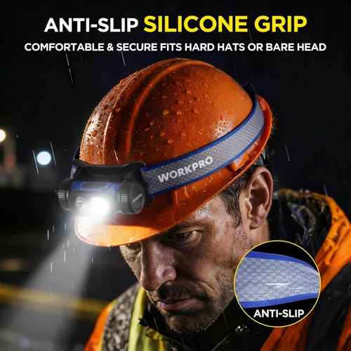 Miniatura 6 de WORKPRO Linterna frontal de trabajo recargable, lámpara de cabeza LED de 700 lm con sensor de movimiento, ángulo ajustable de 180° y largo tiempo