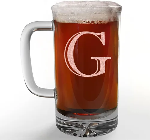 Miniatura 52 de Taza de cerveza de vidrio con monograma grabado de 16 onzas (letra B), regalos de cerveza personalizados de la A-Z para hombres, Día del Padre