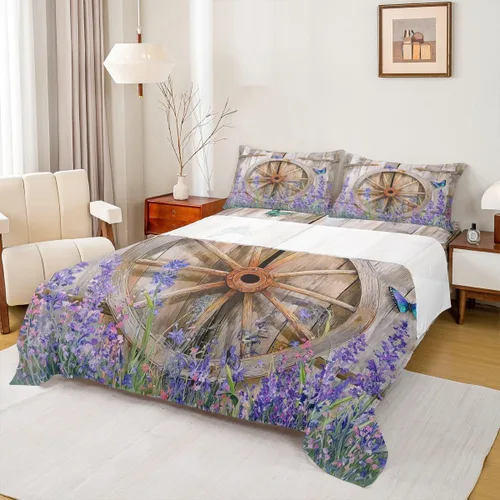 Miniatura 10 de Erosebridal Juego de sábanas rústicas de granja, tamaño individual, diseño de mariposa y girasol, para niños y adultos, estilo retro, grunge, verde
