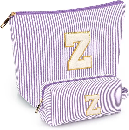 Miniatura 29 de 2 piezas de bolsas de maquillaje iniciales para mujeres: bolsa de cosméticos para viaje y artículos de tocador - Regalos de cumpleaños para niñas